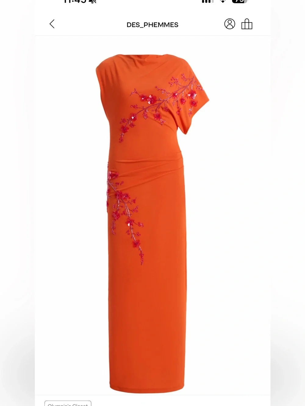 Orange Maxi Dress with Pink Floral Embroidery